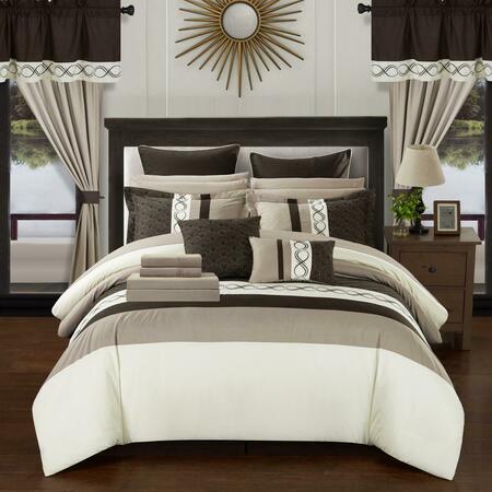 CHIC HOME 24 Piece Shilo Embroidered Design Comforter Bedding Set, Beige, 24PK CS0938-US